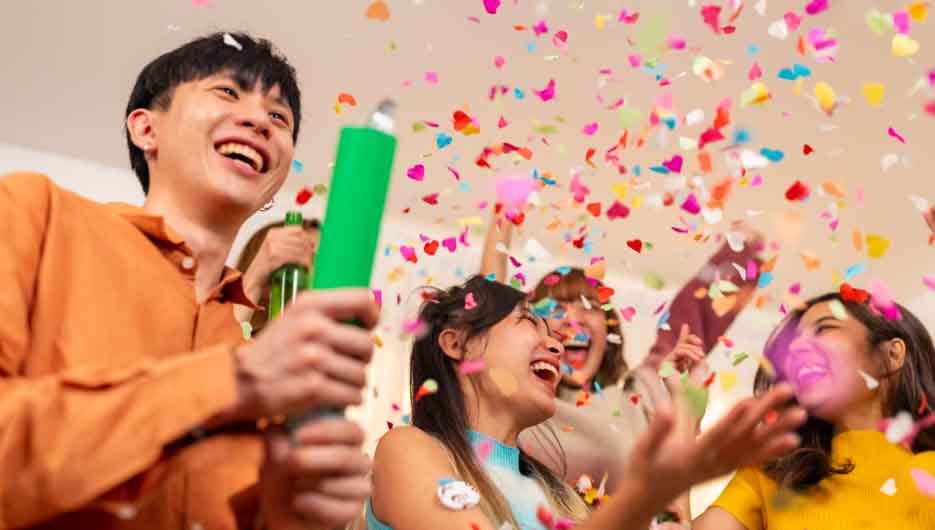 Group of Happy young Asian man and woman friends college student